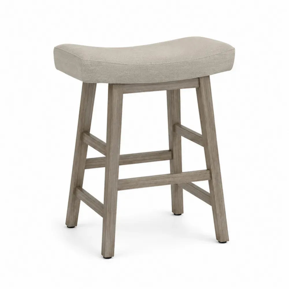 Barhocker gepolstert ohne Rückenlehne 45 x 36 x 65 cm Polyestergewebe Kautschukholz Beige Grau