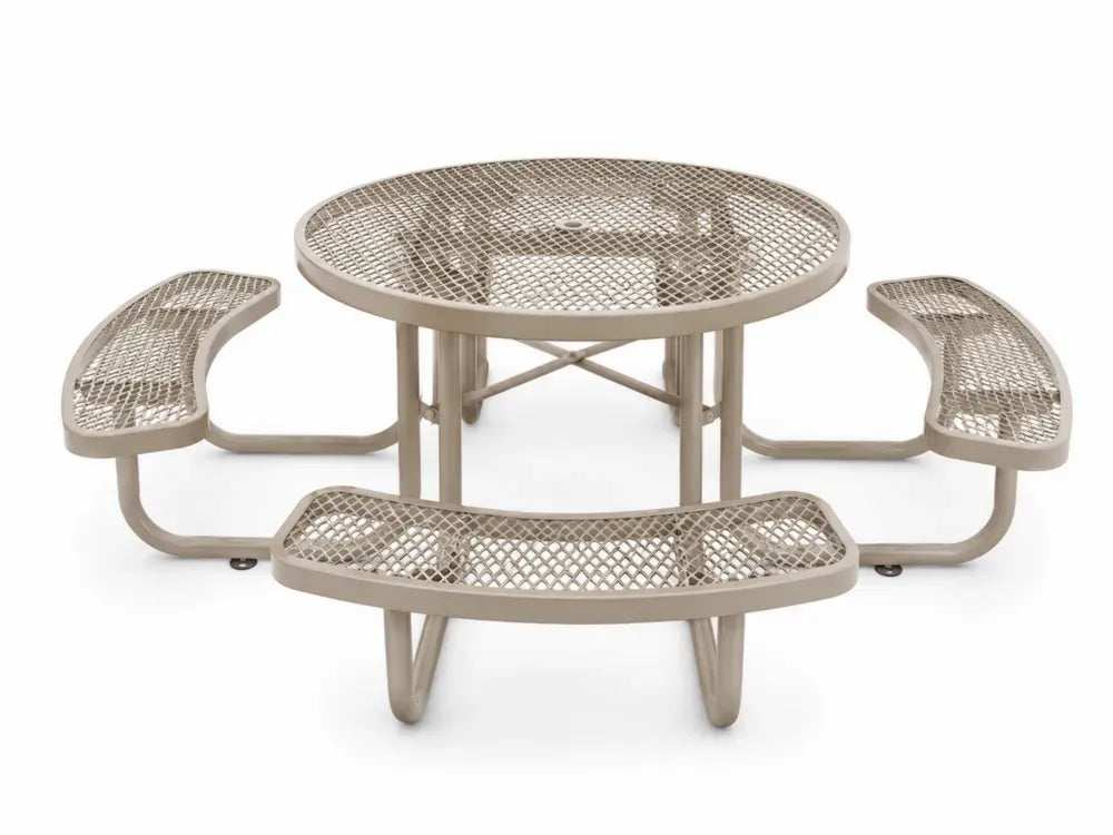 Gartentisch mit 3 Sitzbänken rund 175 x 175 x 75 cm pulverbeschichteter Stahl Gitter Sandbeige