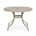 Runder Gartentisch Ø 110 x 74 cm pulverbeschichtetes Aluminium Lamellentischplatte Taupe