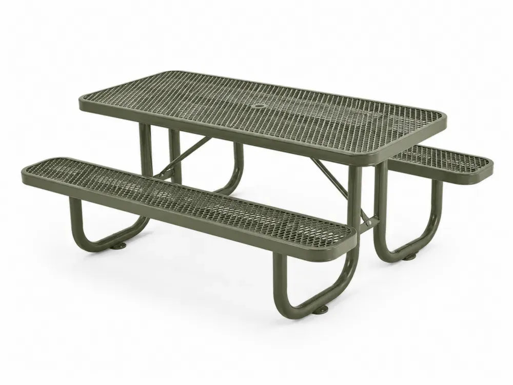 Picknicktisch mit 2 integrierten Bänken 183 x 150 x 75 cm pulverbeschichteter Stahl Streckmetall rechteckig Olivgrün
