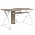 Schreibtisch rechteckig mit Ablage Kabelöffnung melaminbeschichtete Spanplatte Stahlgestell Eiche Dekor Weiß 120 x 60 x 75 cm