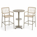 Gartenbar Set 3-teilig mit rundem Bartisch Ø 70 x 105 cm und 2 Barstühlen 56 x 58 x 112 cm Stahl PE Rattan Beige Taupe