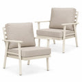 Gartenstuhl 2er Set mit Armlehnen 73 x 82 x 83 cm aus pulverbeschichtetem Aluminium mit rechteckigen Polyesterkissen Creme Beige