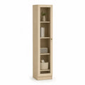 Aufbewahrungsschrank Vitrine mit Glastür rechteckig 40 x 35 x 180 cm MDF Eichenfurnier gehärtetes Glas Naturholzfarben