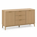 Sideboard mit 2 Türen 3 Schubladen und gerillten Fronten rechteckig 160 x 40 x 80 cm MDF Eichenfurnier naturholzfarben goldfarben