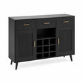 Sideboard Buffet mit 3 Schubladen 2 Türen und Weinregal rechteckig 120 x 40 x 86 cm MDF Spanplatte schwarz goldfarben