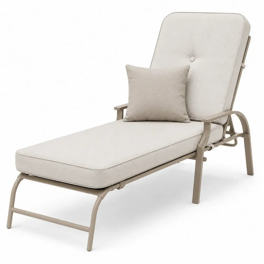 Sonnenliege Gartenliege verstellbar rechteckig mit Armlehnen pulverbeschichtetem Stahlrahmen Polyesterpolster Beige Taupe 190 x 68 x 100 cm
