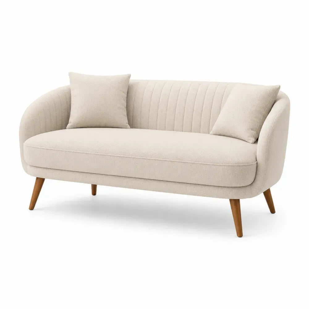 Zweisitzer Sofa mit 2 Kissen 150 x 75 x 78 cm Polyester Bouclé Kautschukholz Beige Naturbraun