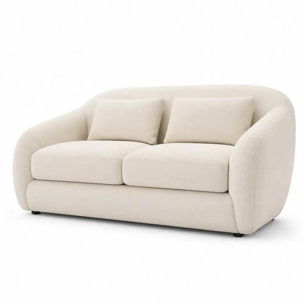2-Sitzer Sofa mit 2 Kissen 185 x 91 x 76 cm Polyestergewebe Polyurethan-Schaumstoff abgerundet Creme Schwarz
