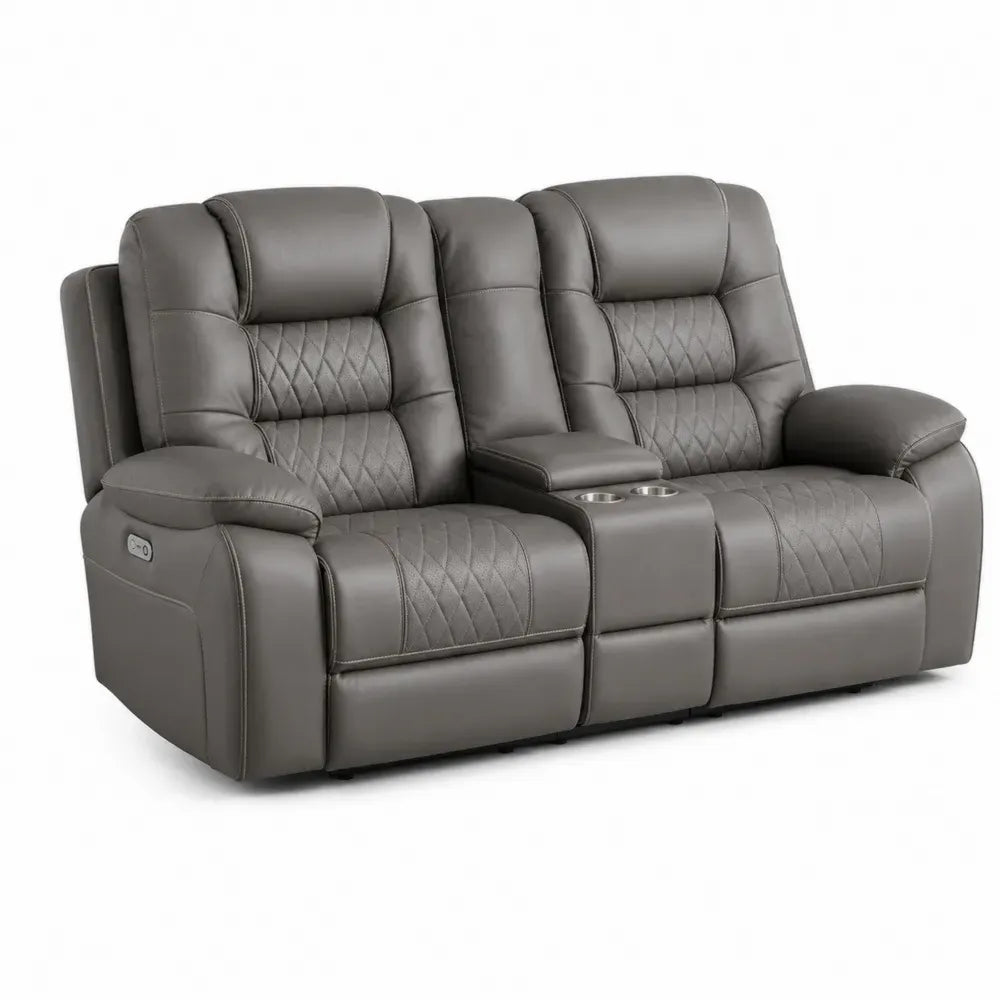 Elektrisches 2-Sitzer Relaxsofa mit Mittelkonsole und Getränkehaltern 178 x 95 x 104 cm PU-Leder Stahl Dunkelgrau