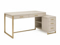 Schreibtisch rechteckig mit 5 Schubladen 2 offenen Fächern MDF Stahlgestell Beige Goldfarben 150 x 60 x 76 cm