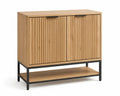 Sideboard mit Lamellentüren und Ablage rechteckig 100 x 40 x 85 cm MDF Eichenfurnier Stahl Hellbraun Schwarz