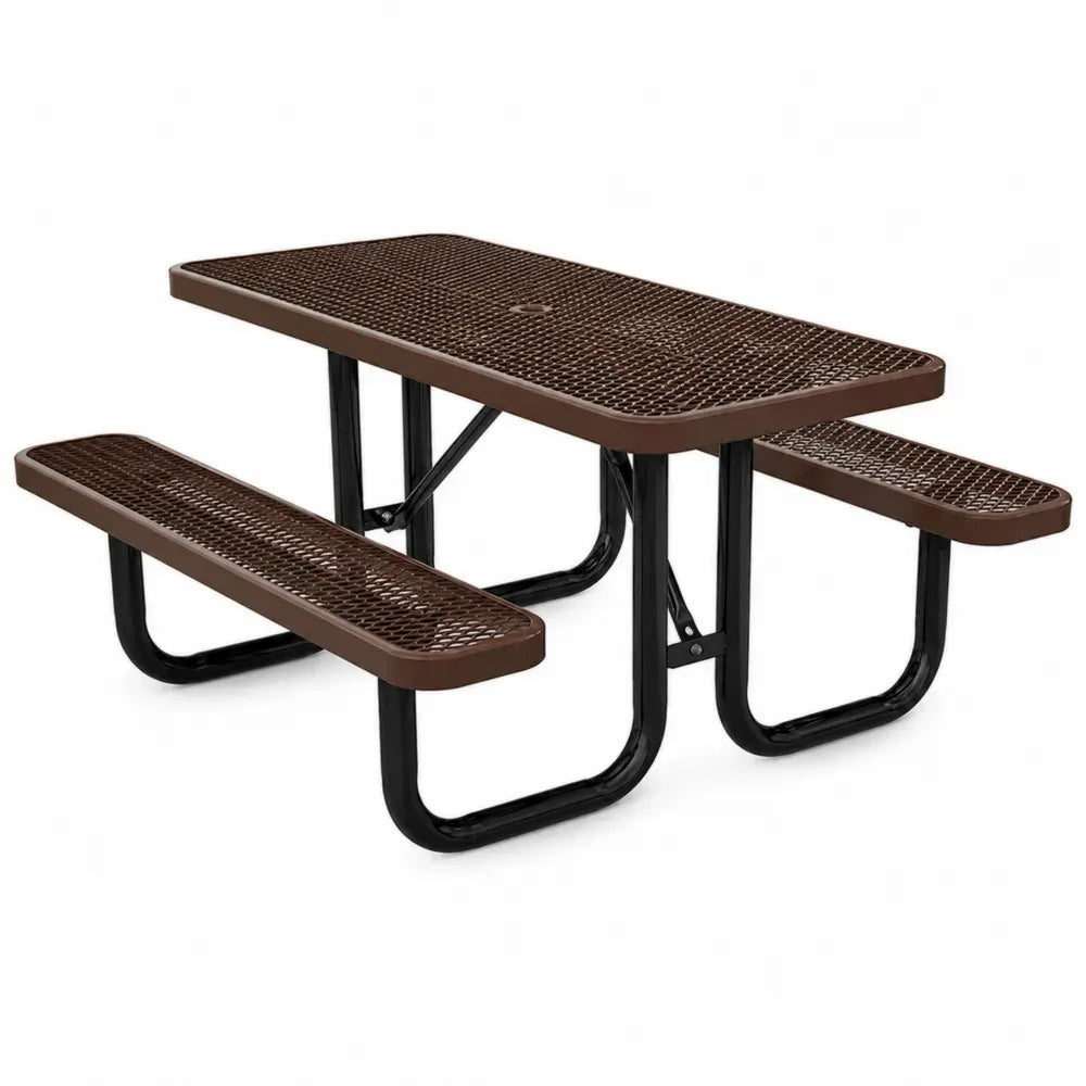 Picknicktisch mit 2 Bänken 150 x 135 x 75 cm pulverbeschichteter Stahl Streckmetall rechteckig Braun Schwarz