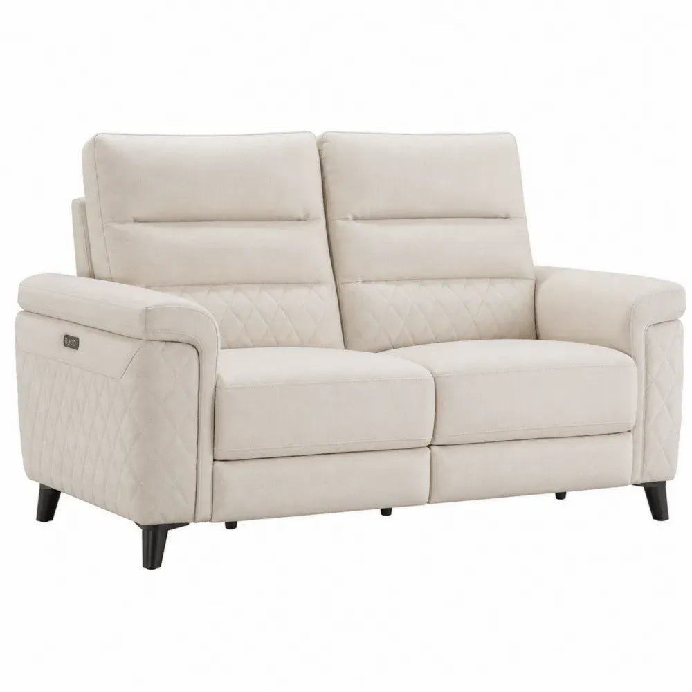 Zweisitzer Sofa elektrisch verstellbar 152 x 92 x 102 cm PU Kunstleder Stahlmechanik rechteckig Creme Schwarz