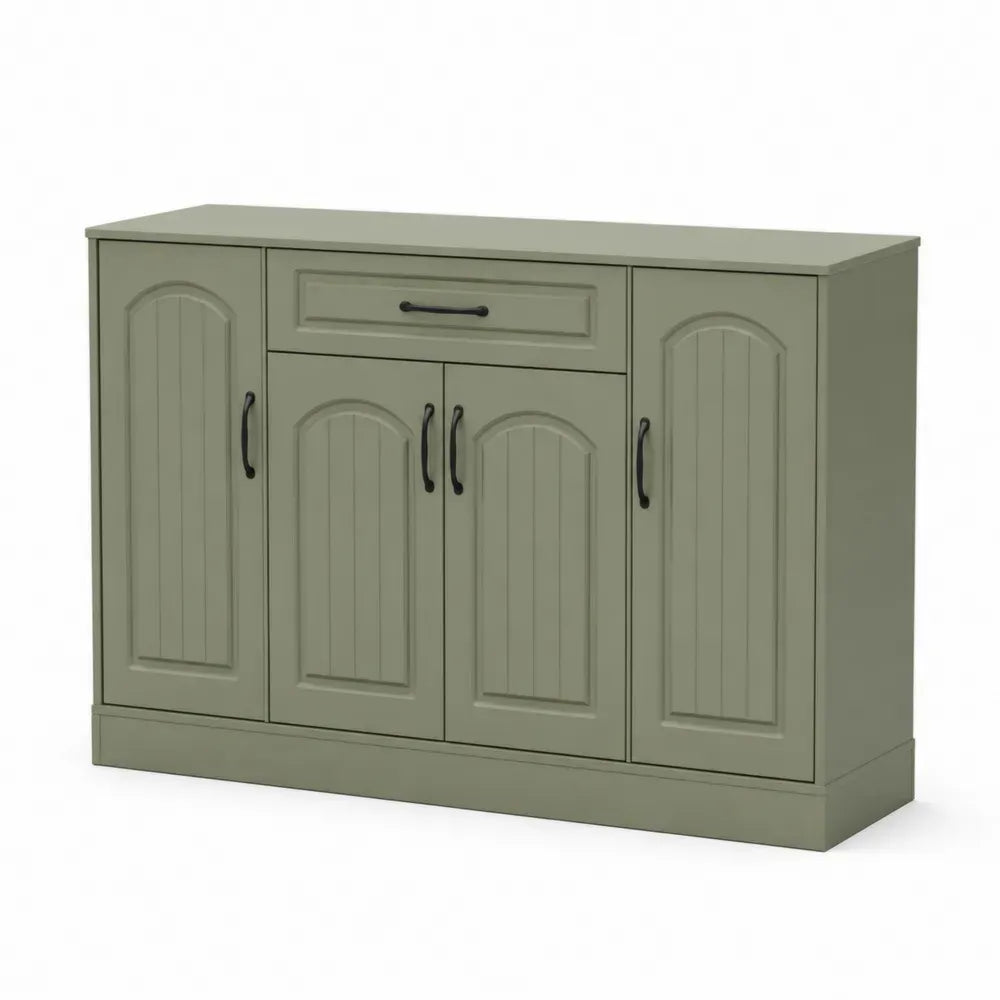 Aufbewahrungsschrank Sideboard mit 4 Türen und 1 Schublade rechteckig 120 x 40 x 85 cm MDF HDF Stahl Salbeigrün Schwarz