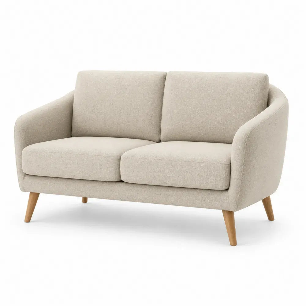 Zweisitzer Sofa gepolstert rechteckig 134 x 76 x 80 cm Polyestergewebe Kautschukholz Beige Naturholzfarben