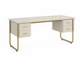 Schreibtisch rechteckig mit 4 Schubladen melaminbeschichtetes MDF Stahlrohr Creme Goldfarben 160 x 60 x 75 cm