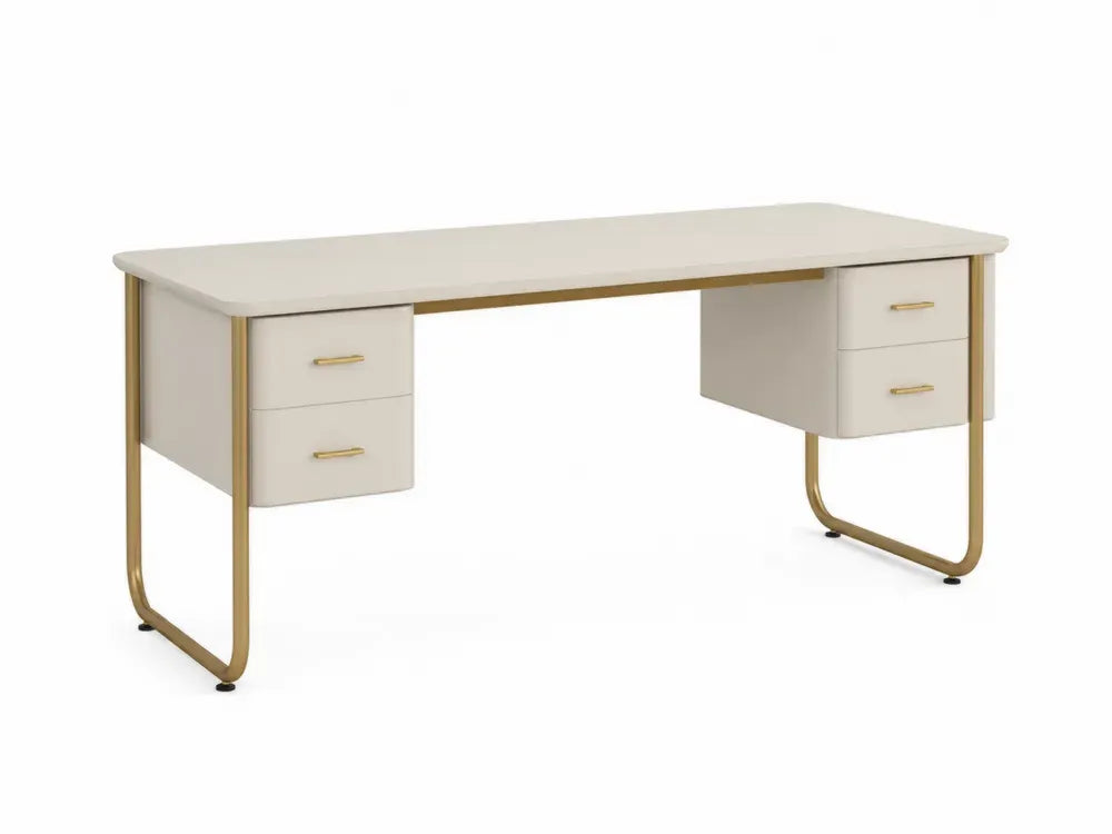 Schreibtisch rechteckig mit 4 Schubladen melaminbeschichtetes MDF Stahlrohr Creme Goldfarben 160 x 60 x 75 cm