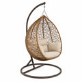 Hängesessel mit Gestell eiförmig PE Rattan Stahlrahmen Polyesterkissen Braun Beige 105 x 95 x 198 cm