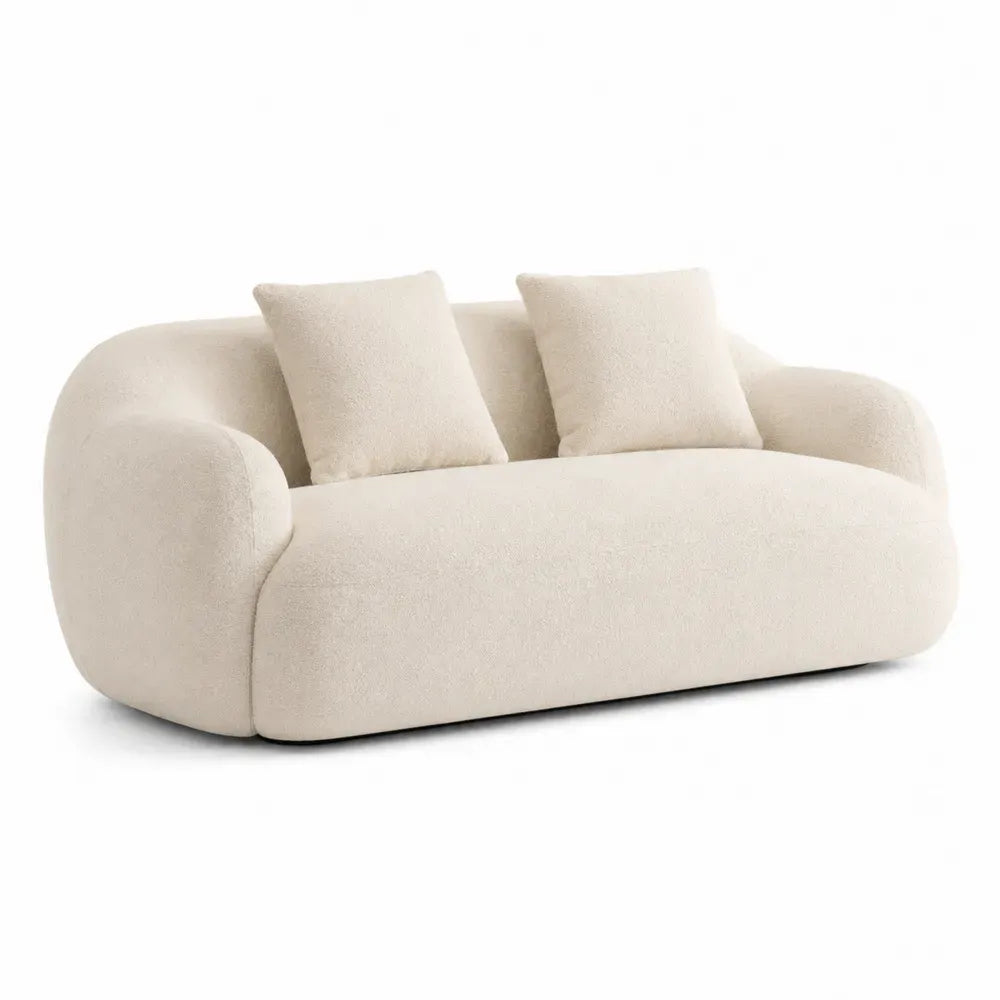 2-Sitzer Sofa mit 2 Kissen 190 x 94 x 72 cm Polyester Bouclé Polyurethan Schaumstoff abgerundet Creme Schwarz