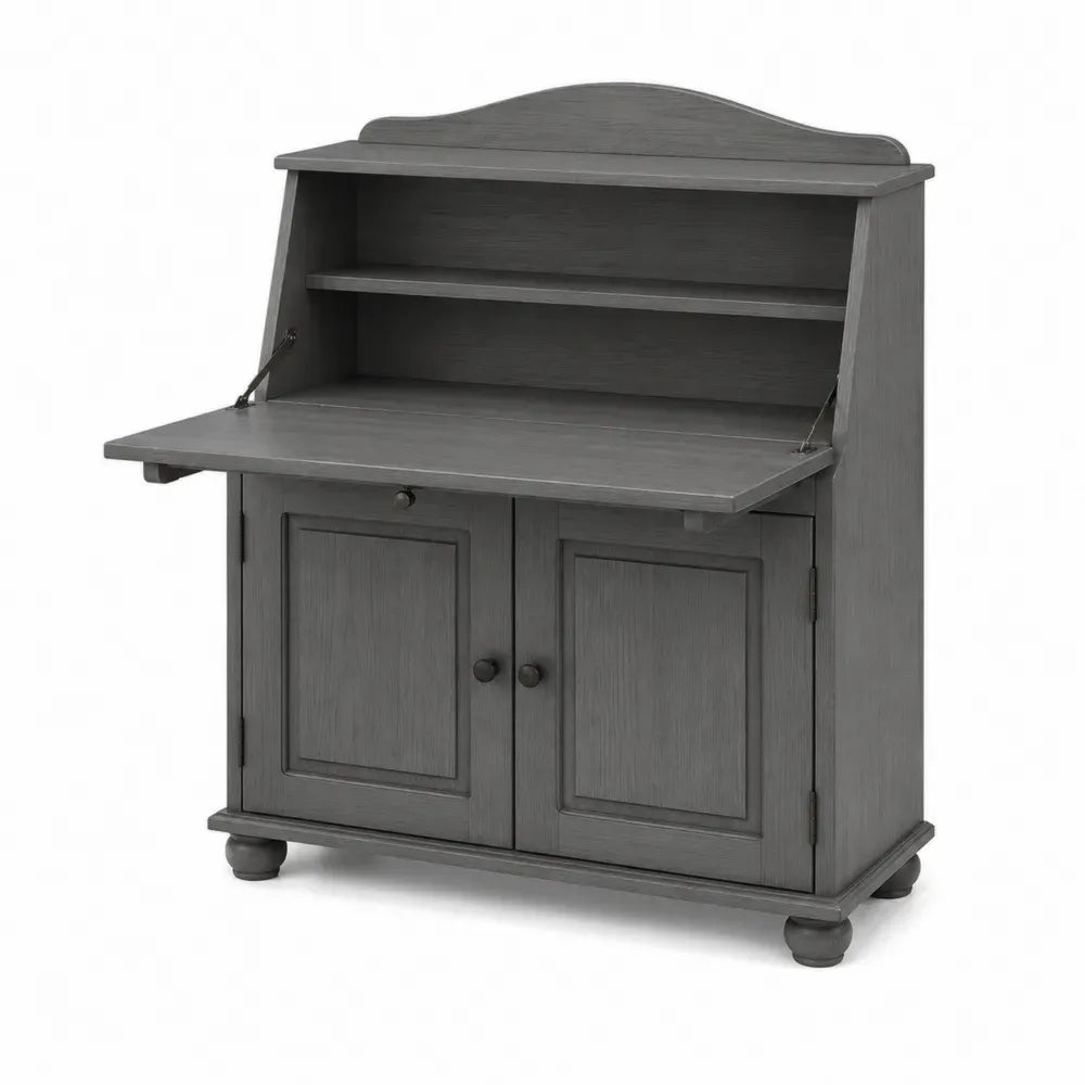 Sekretär Schreibtisch mit Klappplatte 2 Türen MDF Spanplatte Grau 90 x 45 x 120 cm