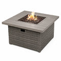 Gas Feuertisch quadratisch 107 x 107 x 65 cm Polyethylen Rattanoptik Stahl Edelstahlbrenner Grau Braun