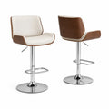 Barhocker 2er Set höhenverstellbar und drehbar 53 x 50 x 88-109 cm je Hocker PU-Leder Bugholz verchromter Stahl Creme Braun Silber