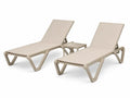 Sonnenliegen 2er Set mit quadratischem Beistelltisch verstellbar Polypropylen PVC beschichtetem Polyestergewebe Beige Liege 190 x 70 x 96 cm Tisch 45 x 45 x 40 cm