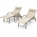 2er Set Sonnenliegen mit quadratischem Beistelltisch und Kopfkissen verstellbar Stahlrahmen PVC-beschichtetes Polyestergewebe Beige Taupe 195 x 66 x 95 cm