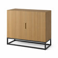 Aufbewahrungsschrank Sideboard mit 2 gerillten Türen rechteckig 100 x 40 x 80 cm MDF Eichenfurnier Stahl Naturholzfarben Schwarz