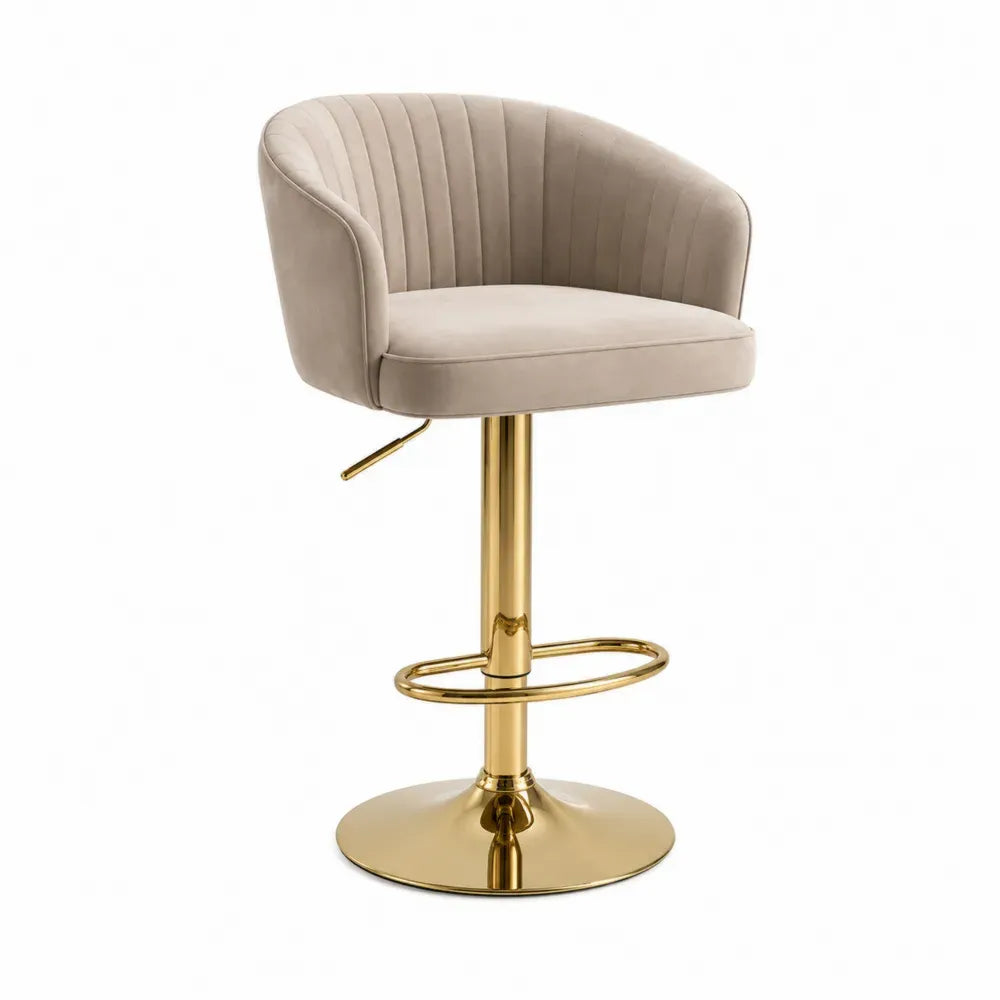 Barhocker mit Rückenlehne höhenverstellbar drehbar 49 x 52 x 88-109 cm Polyester-Velours Stahl beige goldfarben