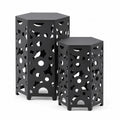 Gartentisch Set 2-teilig Beistelltische sechseckig 35 x 35 x 60 cm und 30 x 30 x 45 cm pulverbeschichteter Stahl Schwarz