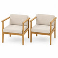 Gartensessel 2er Set mit Armlehnen rechteckiger Sitzfläche Akazien Massivholz Polyesterkissen Naturbraun Beige 66 x 74 x 76 cm