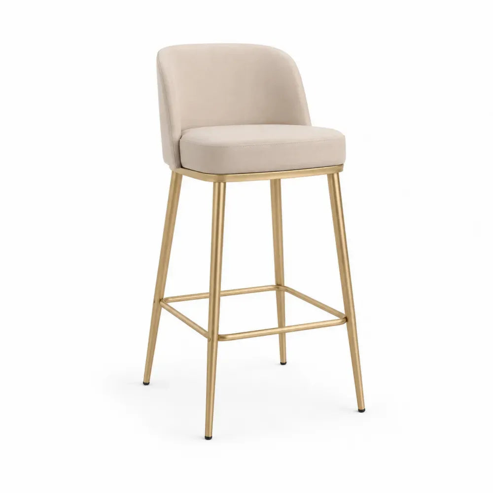 Barhocker mit Rückenlehne und Fußstütze 48 x 50 x 97 cm PU-Leder Stahl Creme Goldfarben