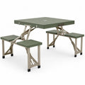 Klappbarer Picknicktisch mit 4 Sitzbänken 136 x 136 x 68 cm HDPE Kunststoff Aluminiumlegierung quadratisch Grün Beige