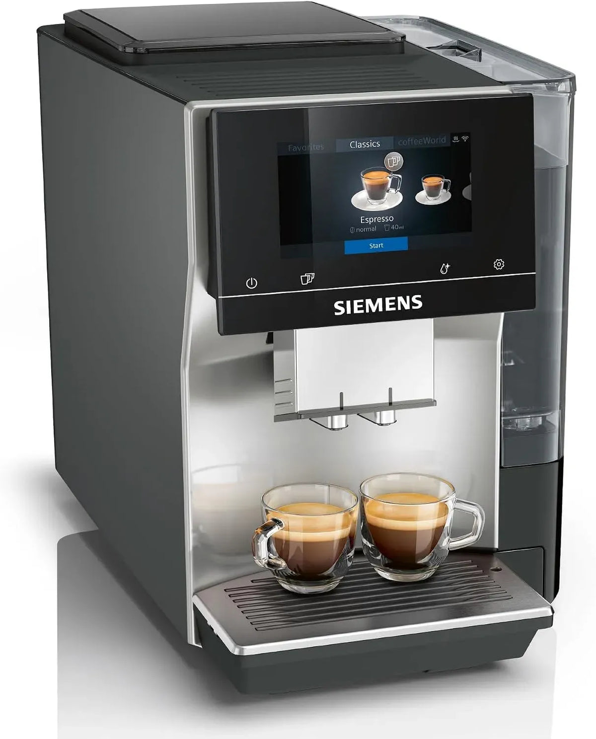 Siemens EQ700 2-Tassen-Funktion Kaffeevollautomat, Silber, TP715E17, 36 Heiß- und Kaltgetränke, großes farbiges TFT-Display, Steuerung per App
