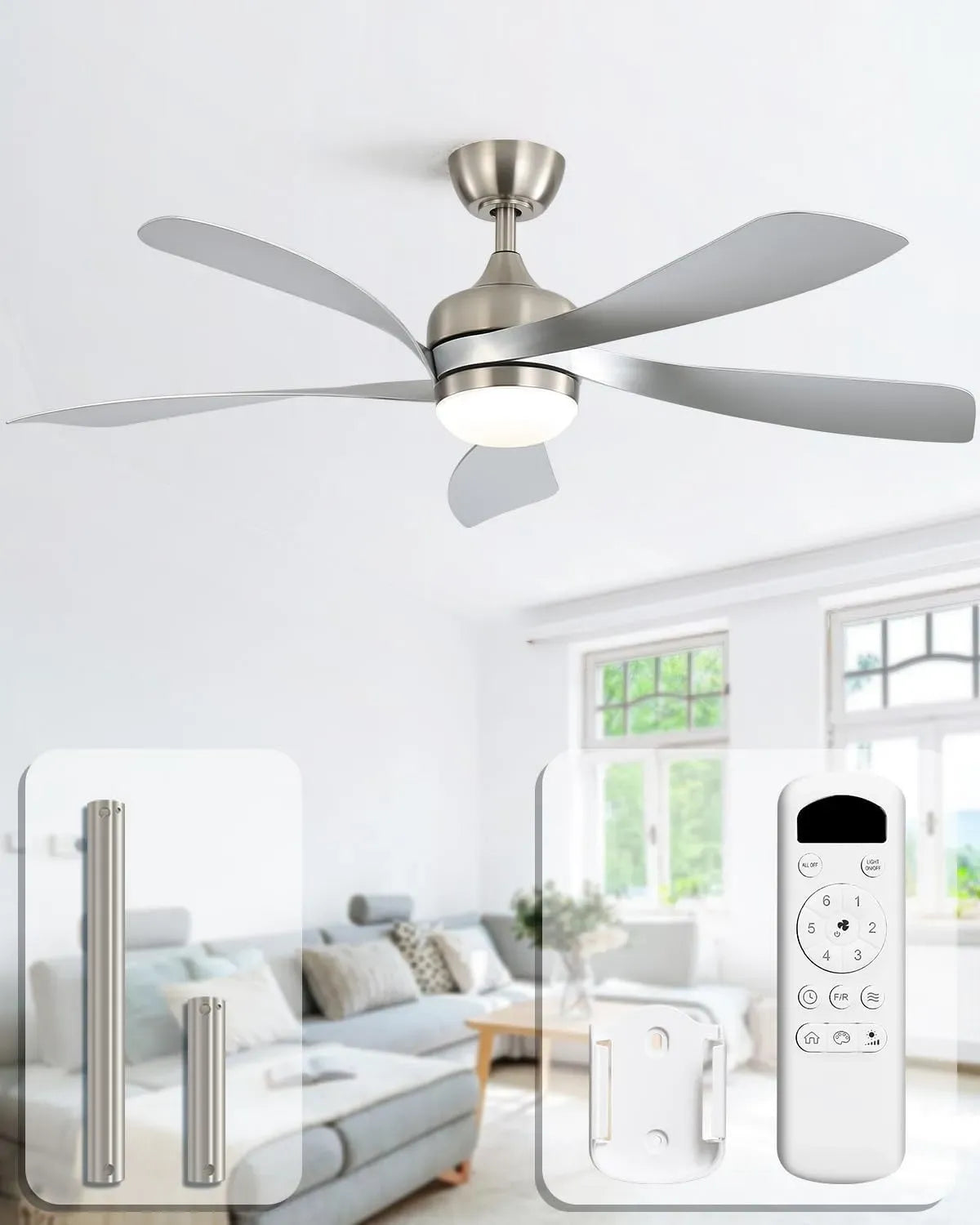 Ventilator, 132 cm, Ventilator zur Luftzirkulation, Sofucor 132 cm Deckenventilator mit Beleuchtung und Fernbedienung