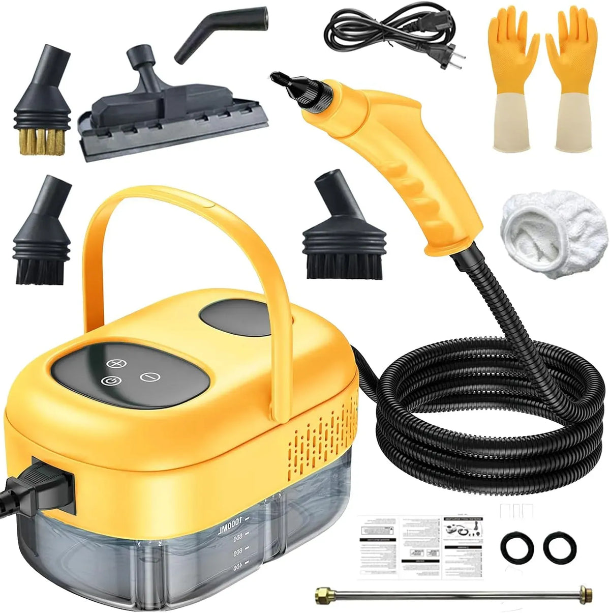 Dampfreiniger, 1 L, 2500 W, großer Wassertank, 5 Bürstenköpfen