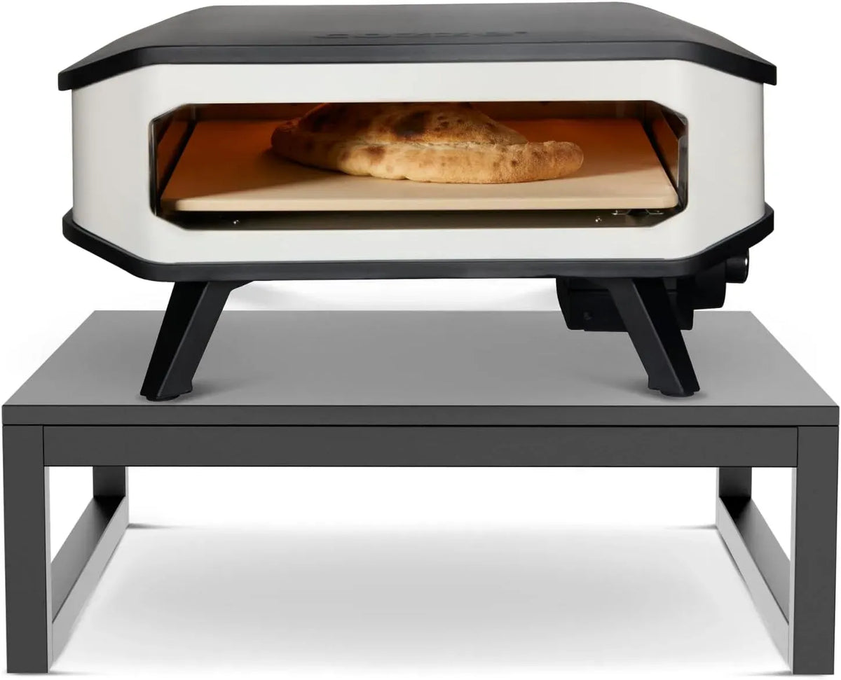 Elektrischer Pizzaofen, 17 Zoll, 2200 W, Schwarz, Pizzastein + Ofen-Erhöhung