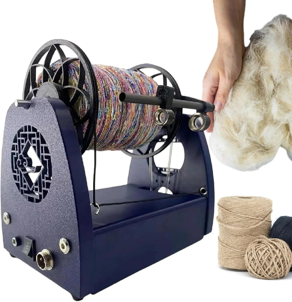 Tierhaare & Gemischte Vorgarne, Verstellbare Geschwindigkeit für Wolle, Elektrisches Spinnrad und Garnwinder mit 3 Spulen, Perfekt für DIY Heimwerken