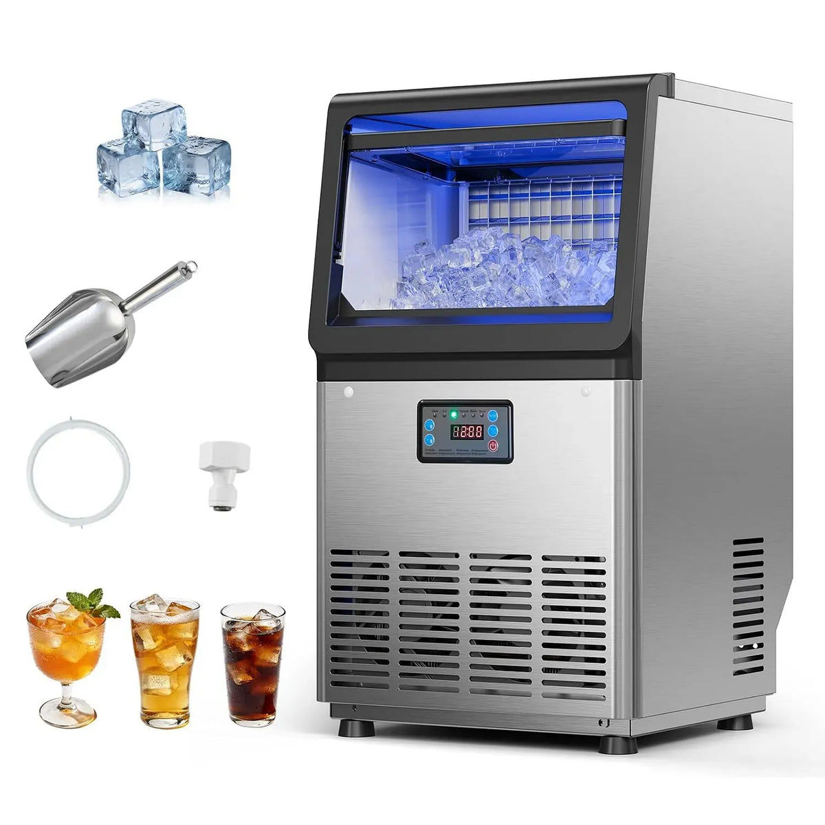 VEVOR Eiswürfelmaschine, USB, Restaurant, Edelstahl, für Hausbar und Restaurant