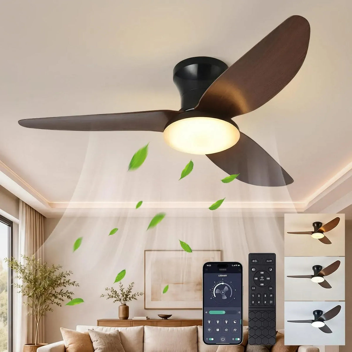 Ventilator, 39 Zoll, Timer, Wohnzimmergestaltung, Timer & 3 Lichtfarben, Reversibler DC-Motor, 6 Geschwindigkeiten