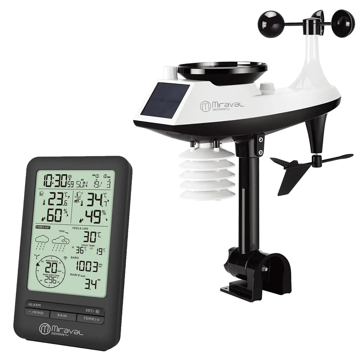24-Stunden-Vorhersage Funk-Wetterstation, Regenmesser, Windmesser, Funkwetterstation
