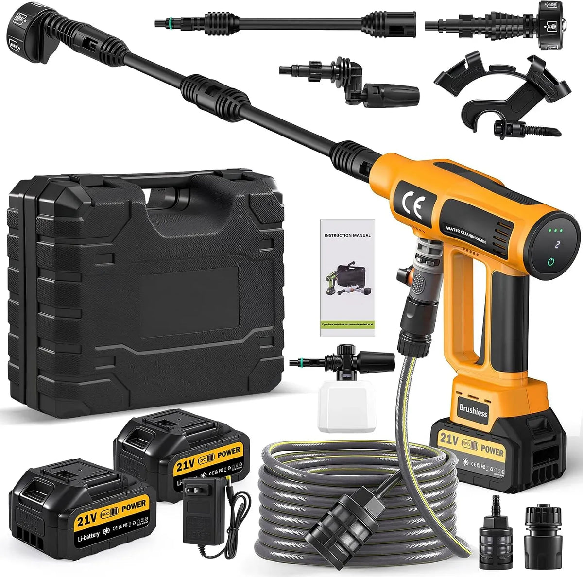 Hochdruckreiniger, 21 V, Akku 3000mAh, Hochdruckreinigungsgerät, 21V 200Bar Mobile -Hochdruckreiniger mit 2