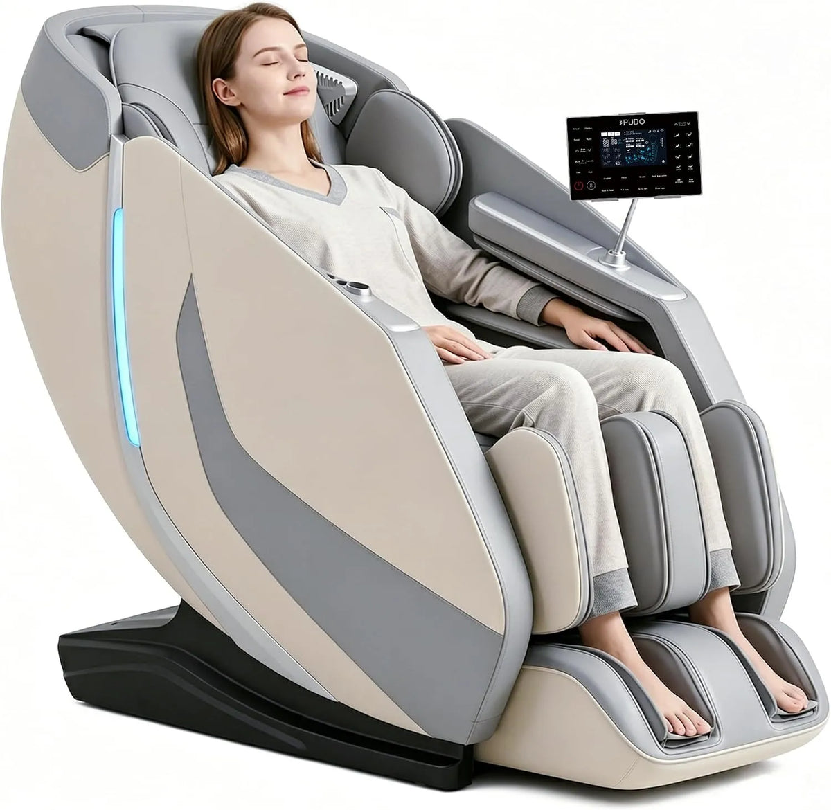 Relax- und Massagesessel, PUDO, LCD-Display, App- und Sprachsteuerung, 40 Luftkissen, LCD-Bedienung