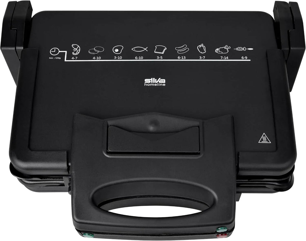 KG 2410 Silva Homeline Kontaktgriller, Antihaftbeschichtete Grillplatten, 1700W, Grillfläche 20,3 x 30,3 cm, 2 Thermostatregler, Schwarz