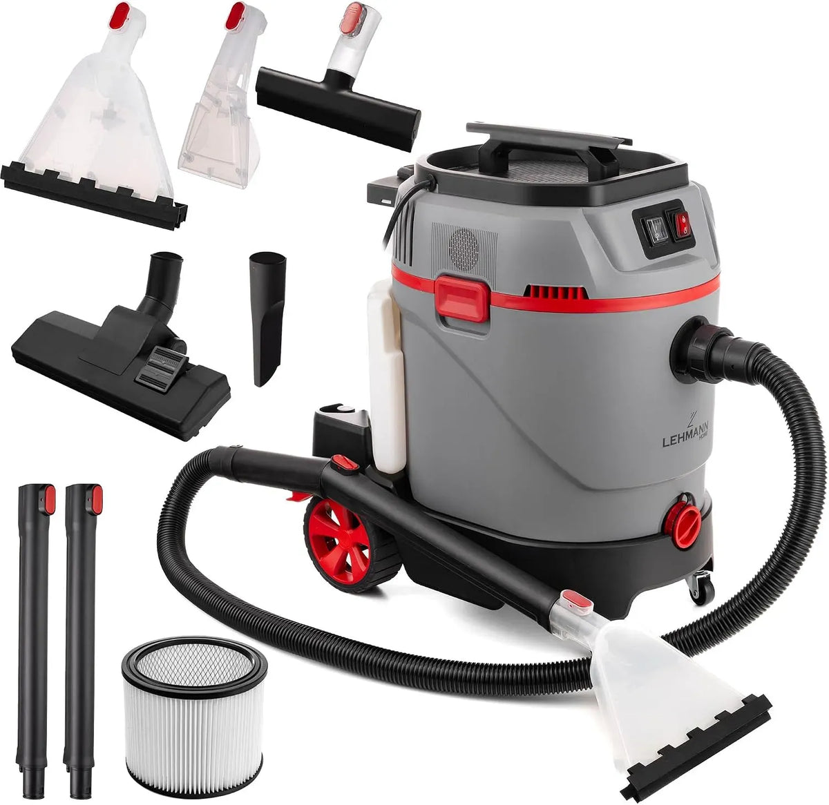 Sprühextraktionsgerät, Teppichreiniger, Polsterreiniger, Trockensauger, Waschsauger, Teppich- und Polsterreinigungsgerät, 35 L, Grau, LEHMANN