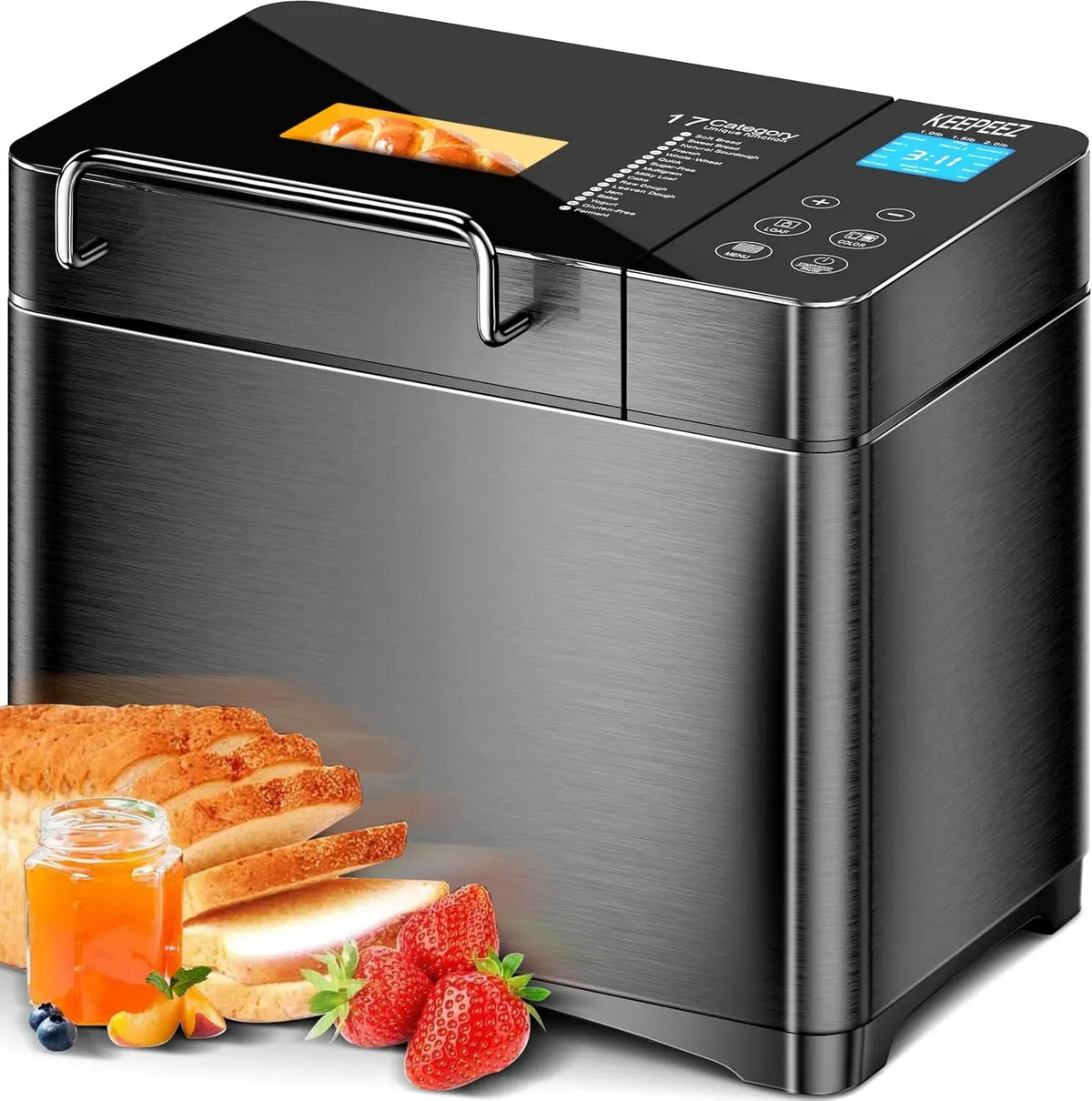 Brotbackautomat, 710 W, Brotbackmaschine, Pro 17-in-1, Touch-Bedienung, Edelstahl, Intelligentes Touchpanel, 710W Konvektions-Brotmaschine