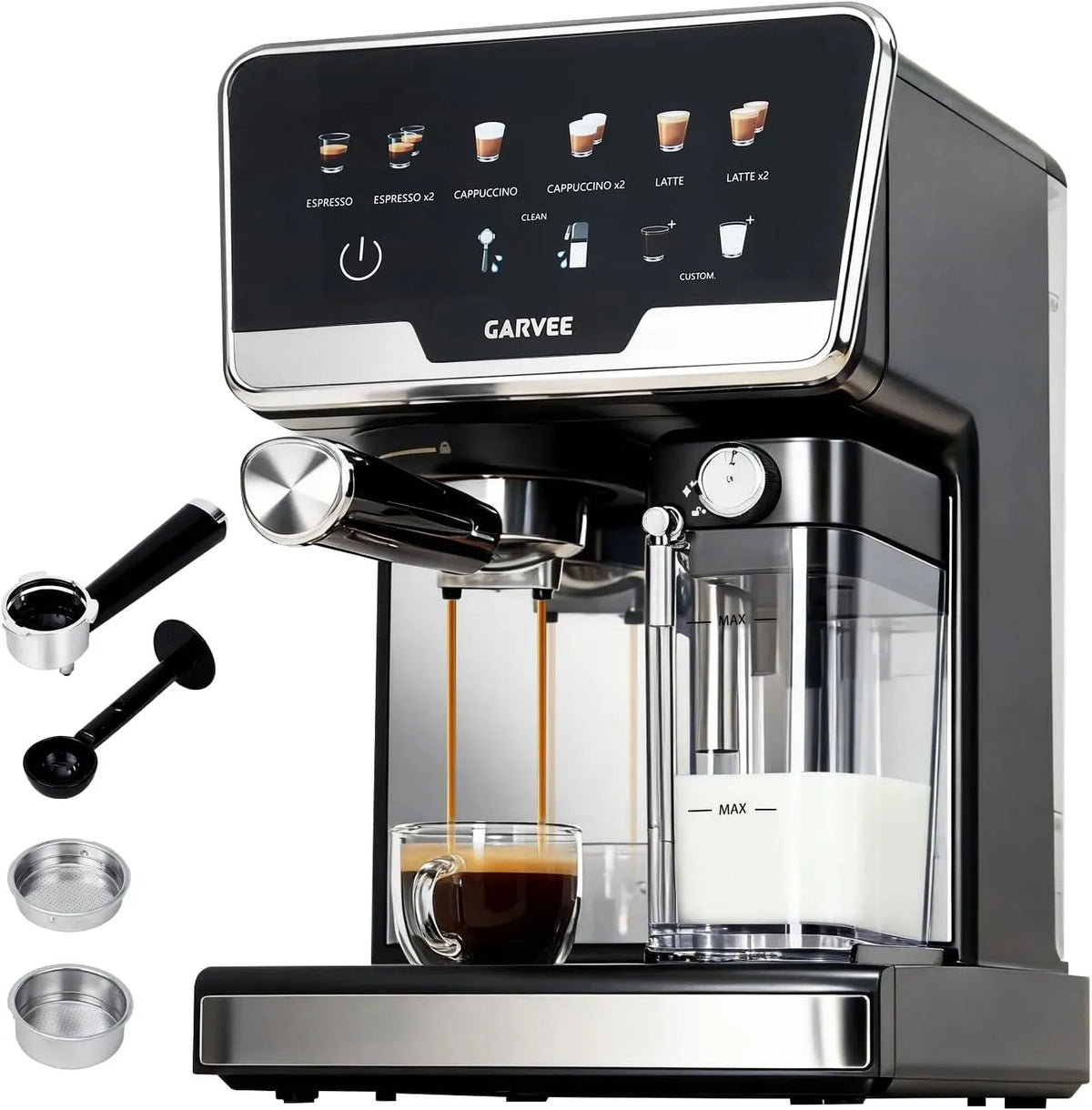 Milchaufschäumer, 2 L, 1450 W, Milchschäumer, großer Wassertank, 6 Programmen & Handmodus Für Cappuccino Latte Espresso