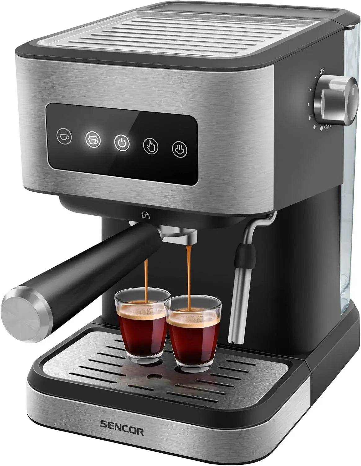 Espressomaschine, Sencor 4020SS, Touch-Bedienung, 20 Bar, Elegantes Design mit digitalem OneTouch Bedienfeld
